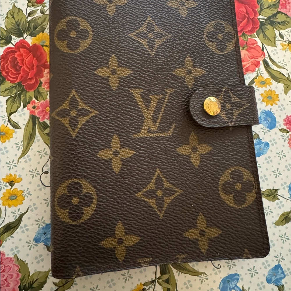 Louis Vuitton Brown and Gold Monogram PM agenda cover